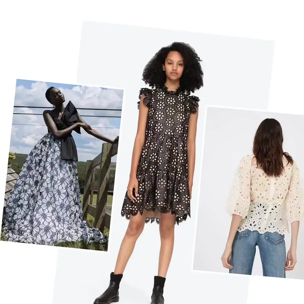 Custom Embroidered Cotton Lace Eyelet Fabric Custom Embroidered Cotton Lace Eyelet Fabric