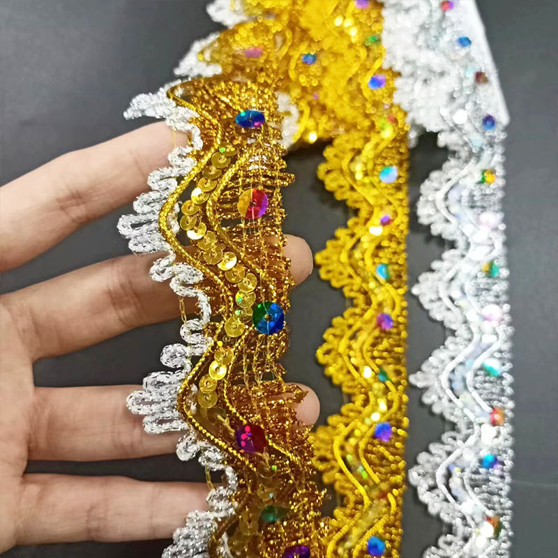 Kleidungszubehör Gold- und Silber Metallic Border Spitzenverkleidung Multicolor -Paillistin Gold Faden Metallic Spitzenverkleidung