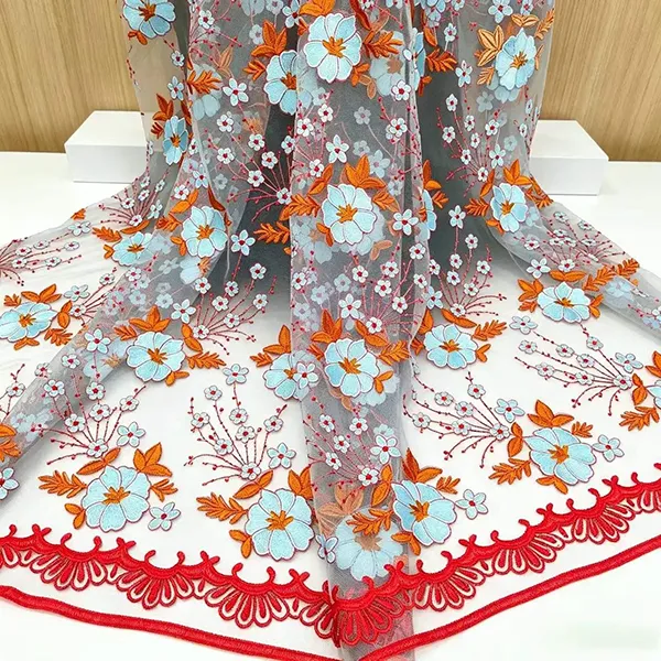 Vintage mehrfarbiger Stickerei-Mesh-Spitzenstoff für Kleider