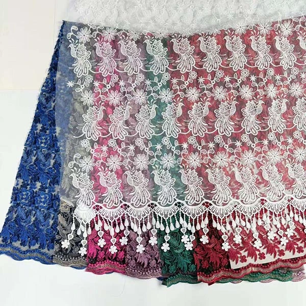 Großhandel mit schönen 3D-Blumenperlen, billigem Textilstickstoff, Schweizer Voile-Spitzenbesatz 2021